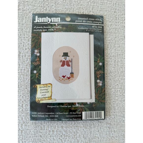 NWT Vintage Janlynn Counted Cross Stitch Kit Snowman Birds Broom 5”x7” 1998 - Picture 1 of 2